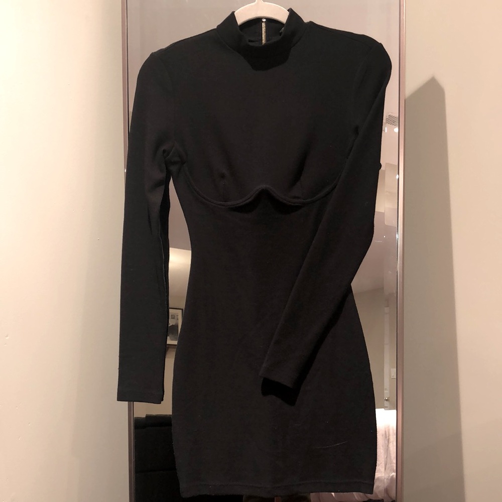 Black Long Sleeve Bustier Dress